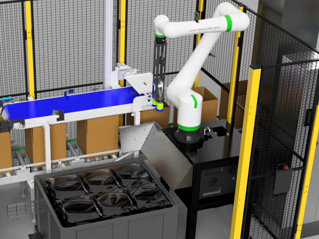 Robot pakt met 3D-visie een zak uit een ongesorteerd krat